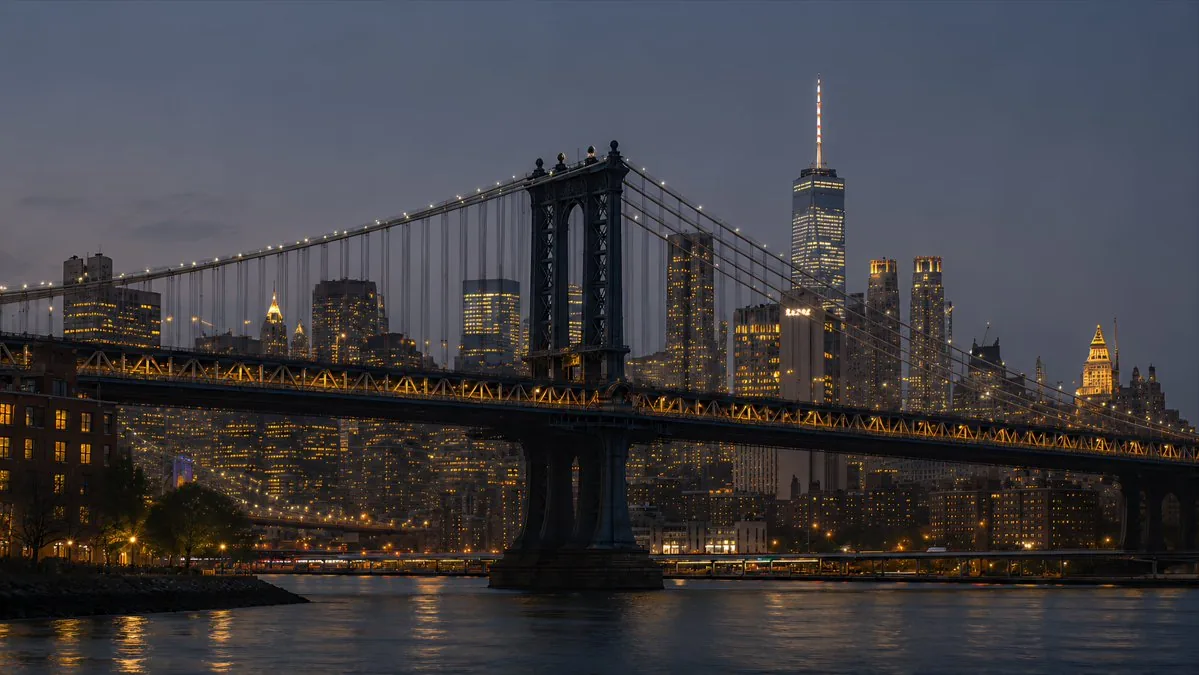NYC Bridge Blue Hour Wallpaper reference
