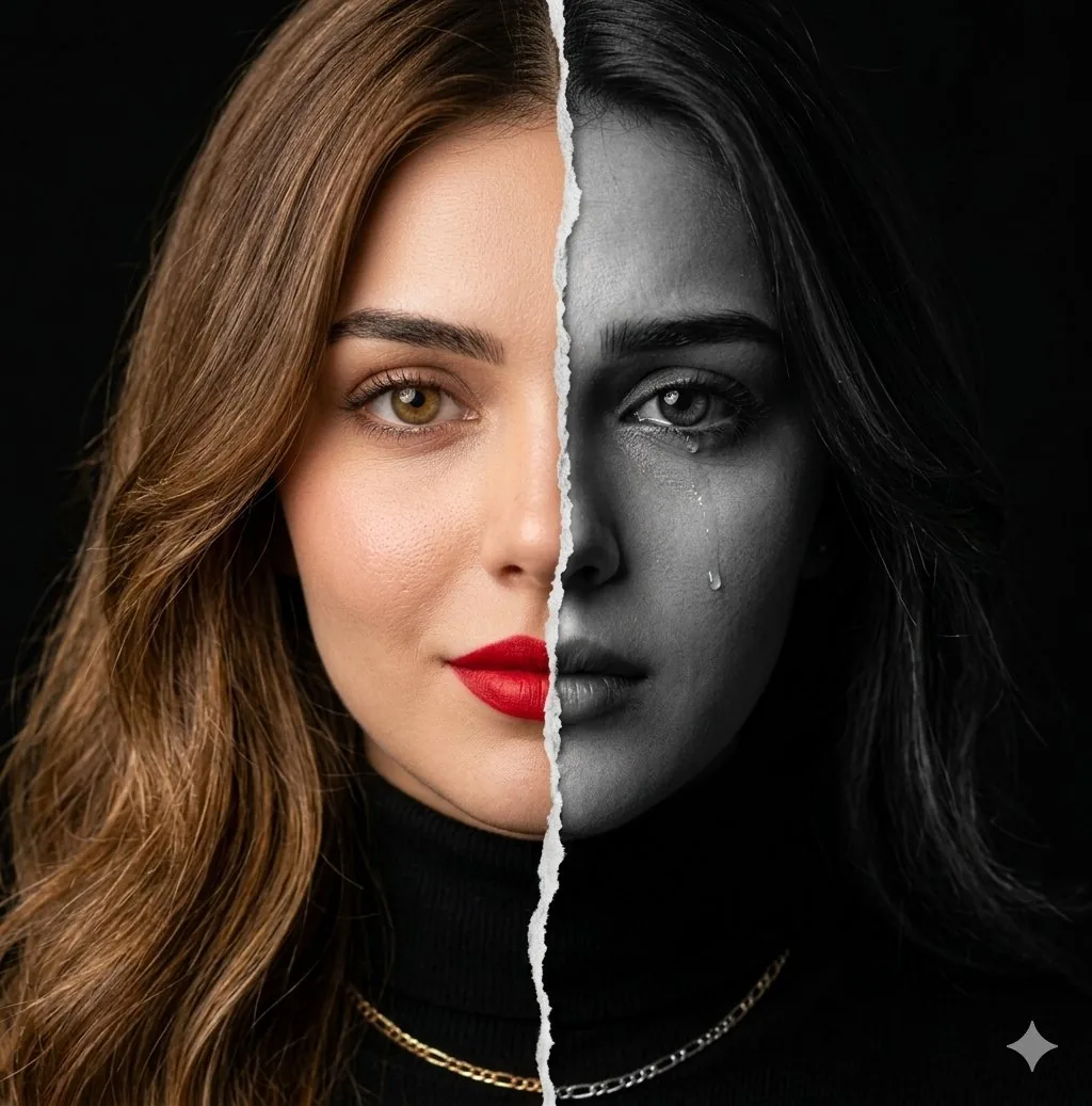 Cinematic Torn Paper Split Portrait reference