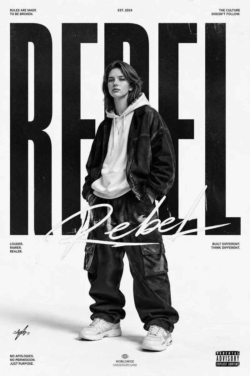 Monochrome Streetwear Editorial Poster reference