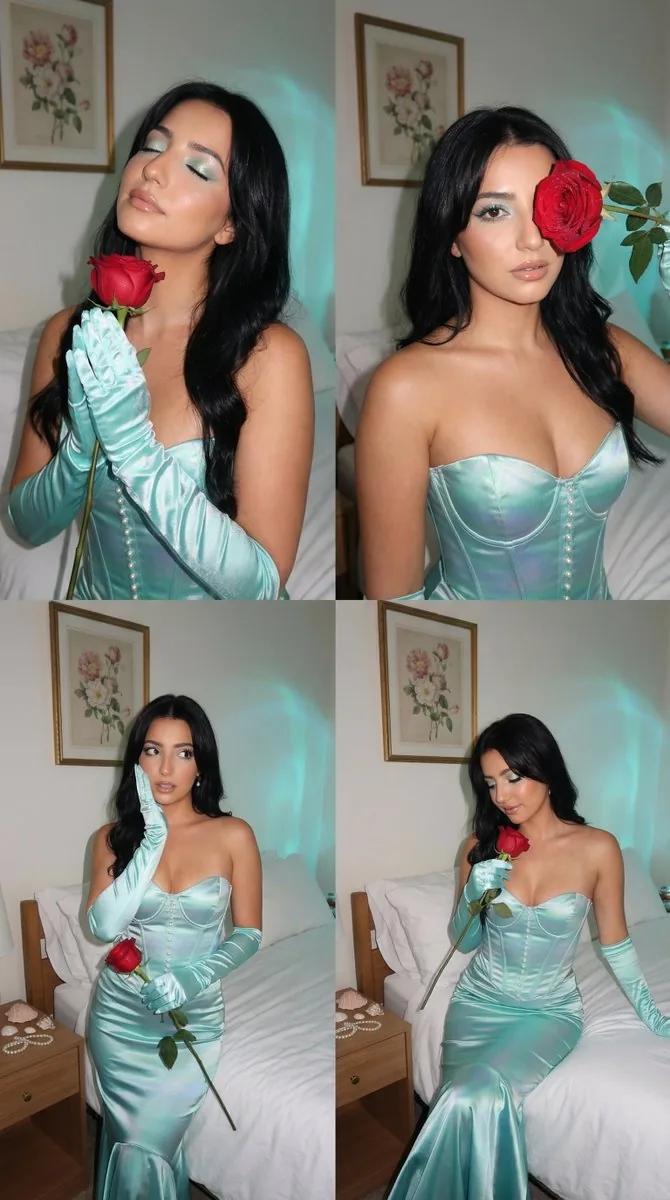 2x2 Grid Mermaidcore Digicam Flash Photoshoot Prompt - Nano Banana Pro AI Prompt for Social Media Post reference