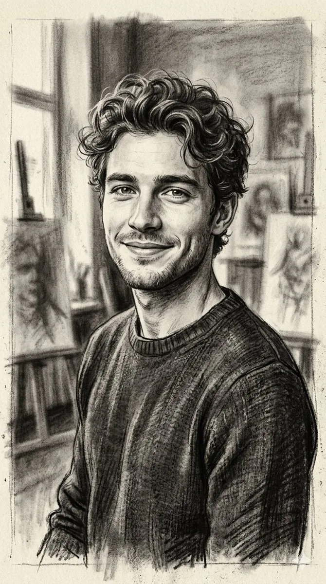 Hand-Drawn Charcoal Sketch Portrait reference