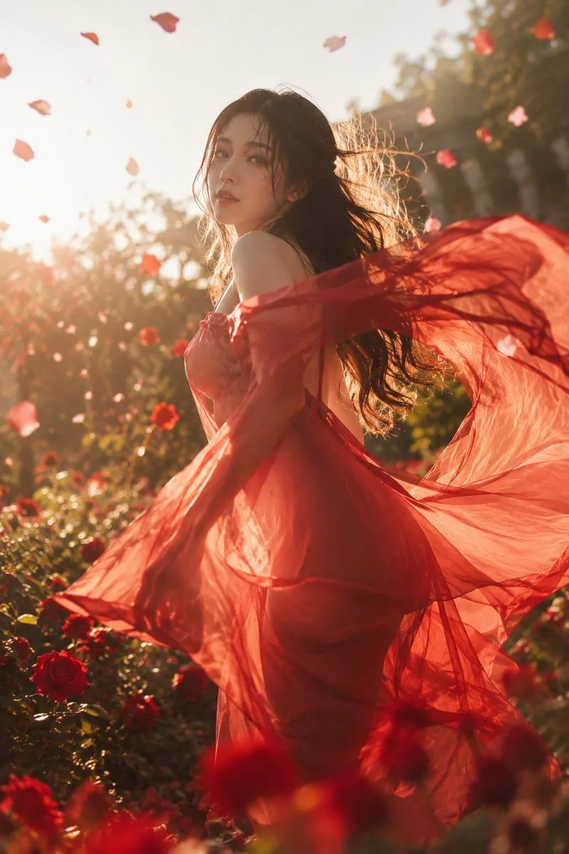 Crimson Chiffon Rose Garden Portrait reference