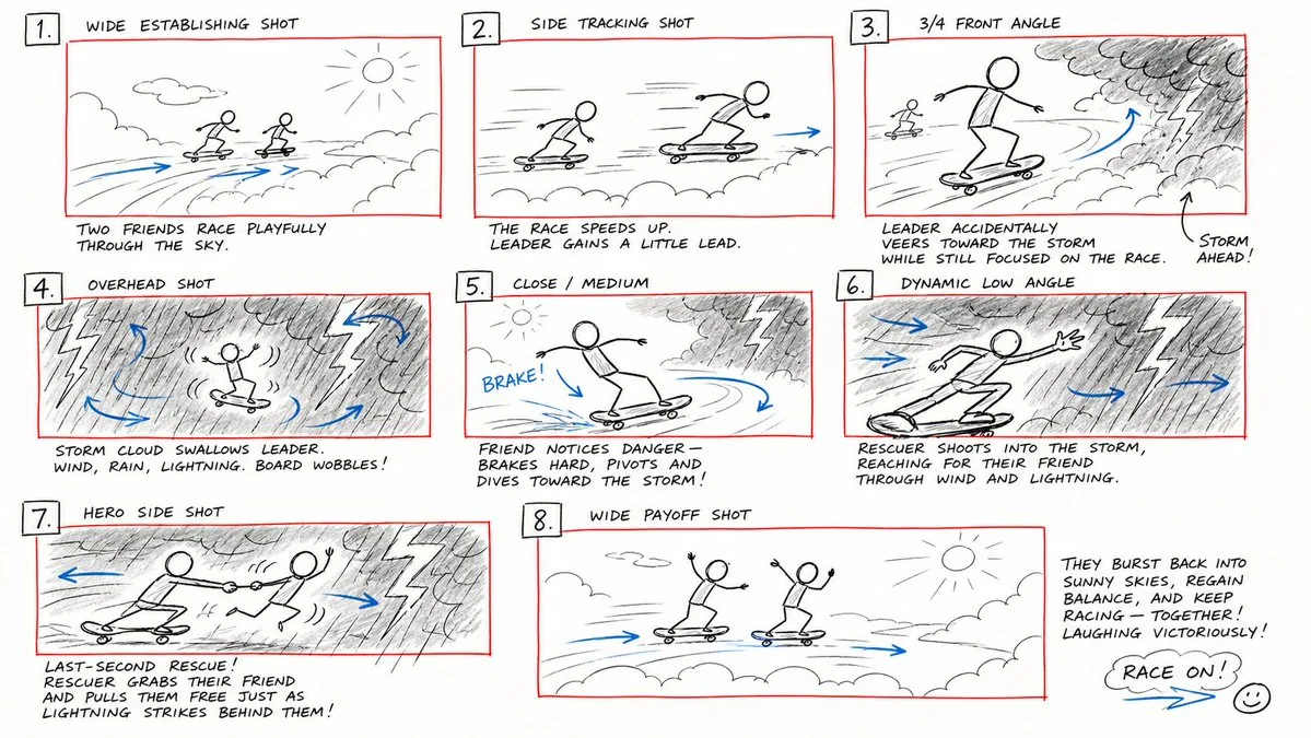 Hand-Drawn Storyboard Previs Sketch reference