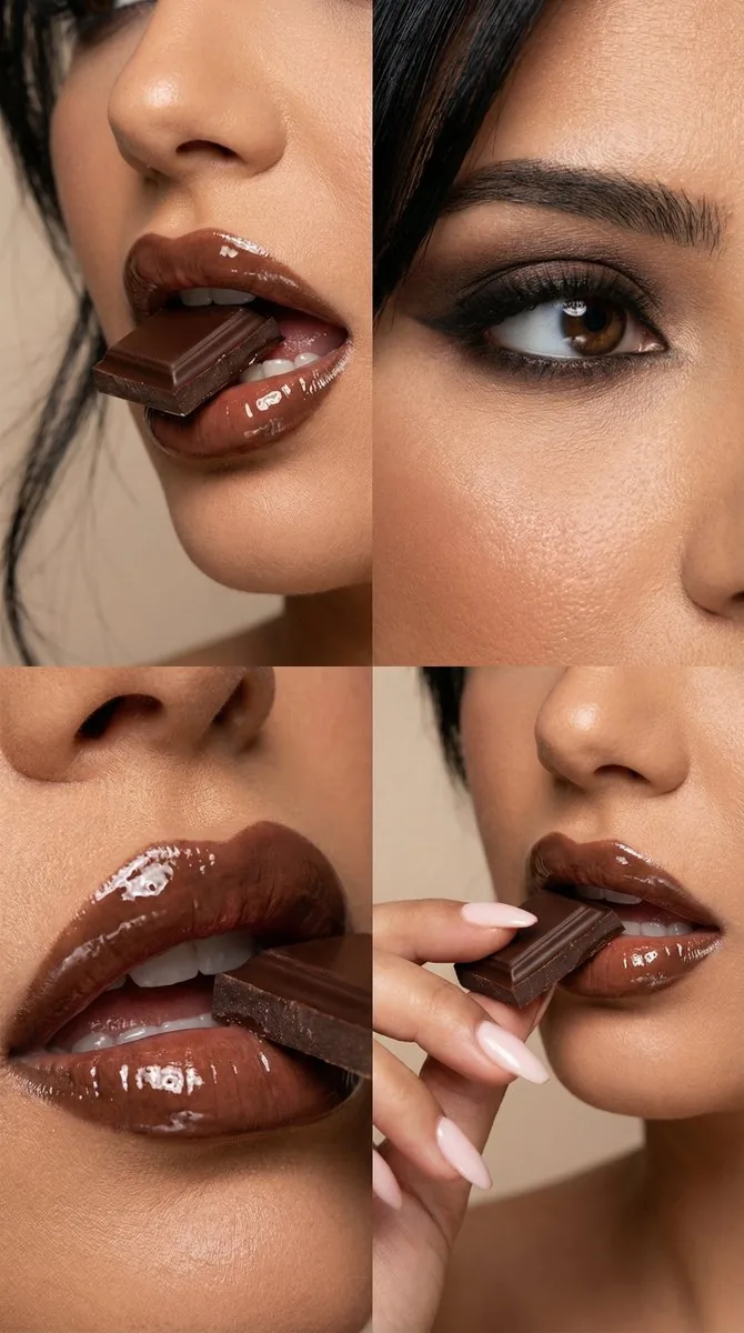 Luxury Editorial Beauty Macro Series with Chocolate - Nano Banana Pro AI Prompt for Product Marketing reference