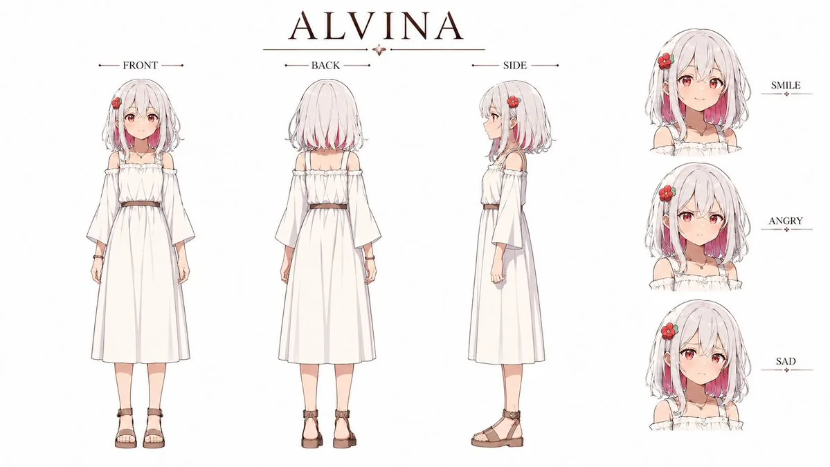 Alvina Anime Character Reference Sheet reference