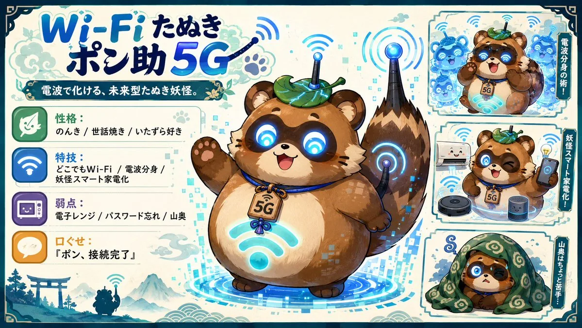 Futuristic Wi-Fi Tanuki Character Sheet reference