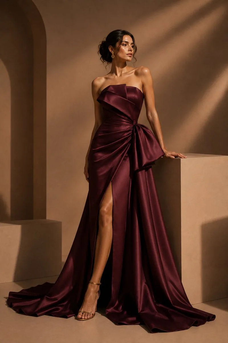 Burgundy Satin Couture Editorial reference