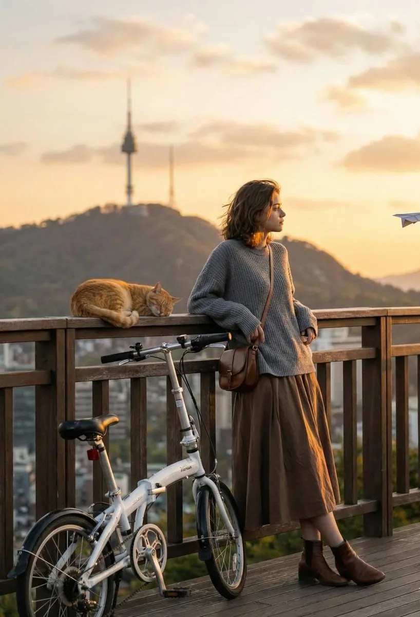 Cinematic Golden-Hour City View Portrait reference