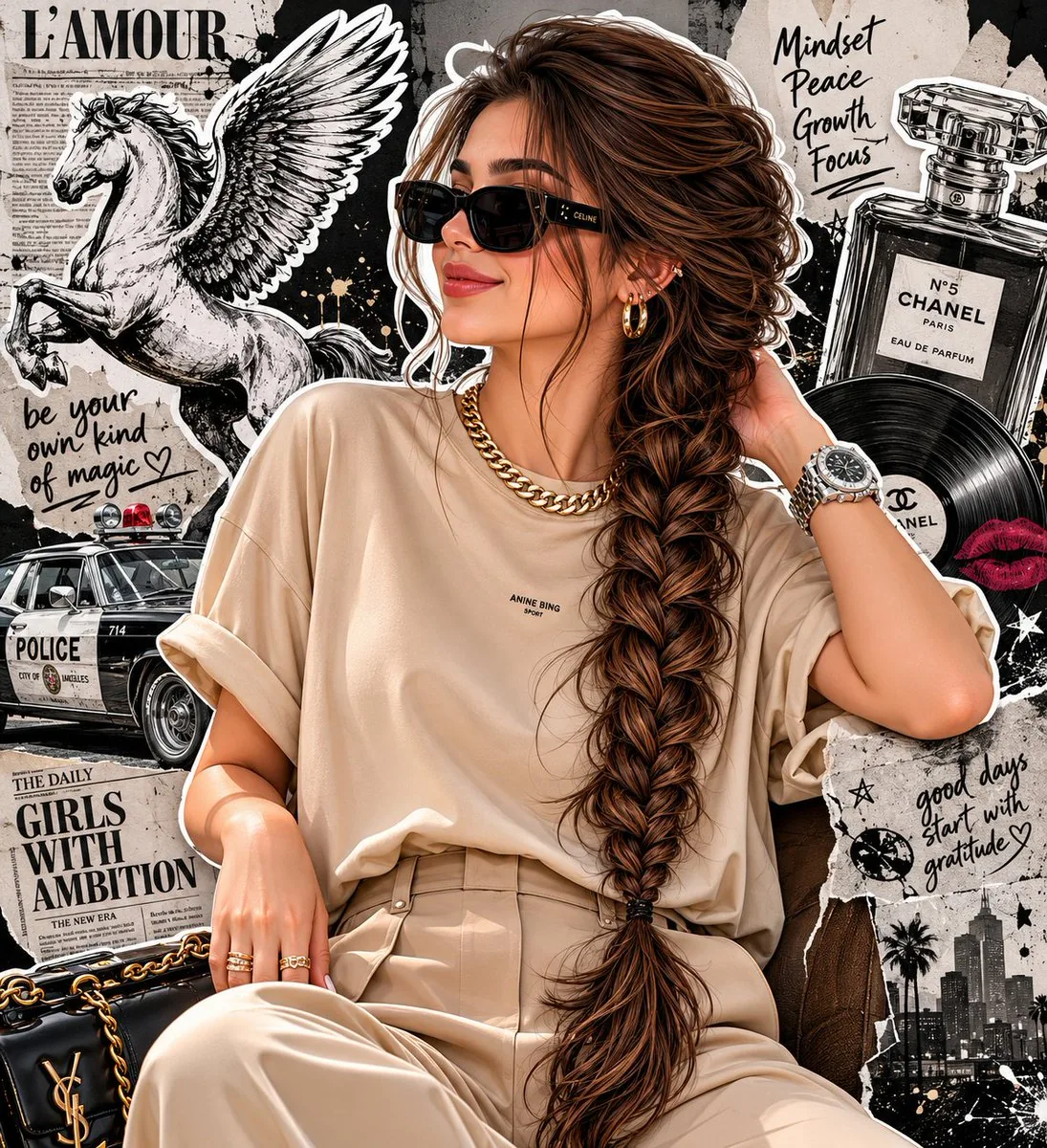 Fashion Editorial Portrait with Grunge Collage reference