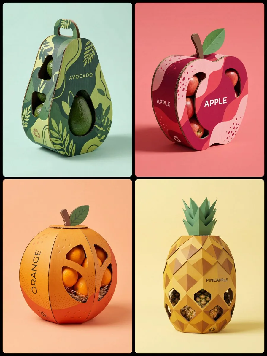 Corrugated Cardboard Fruit Packaging Concept Prompt - Nano Banana Pro AI Prompt for E-commerce Main Image reference