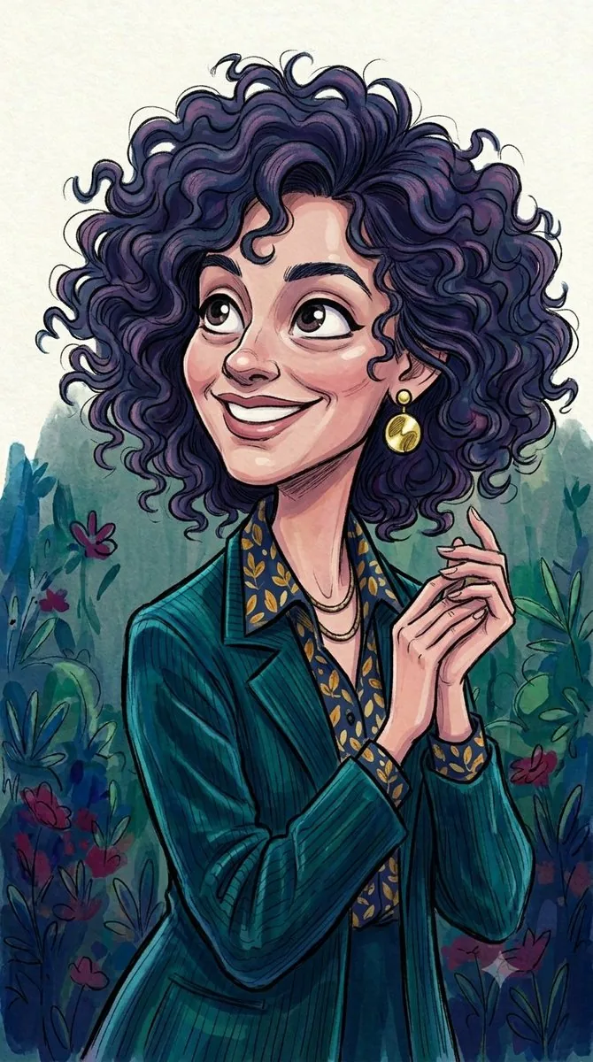 Curly Haired Watercolor Caricature reference