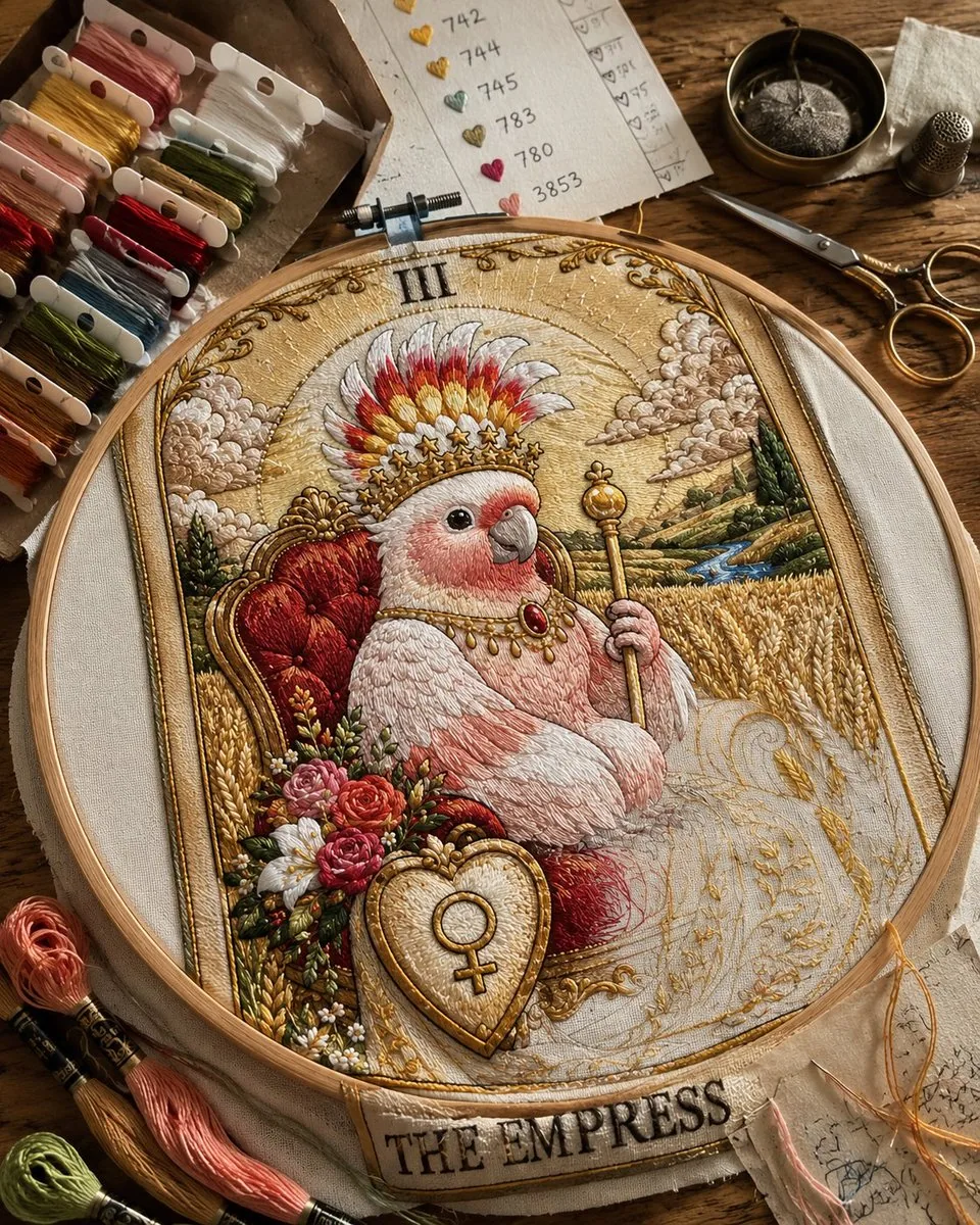 Embroidered Empress Tarot Cockatoo reference