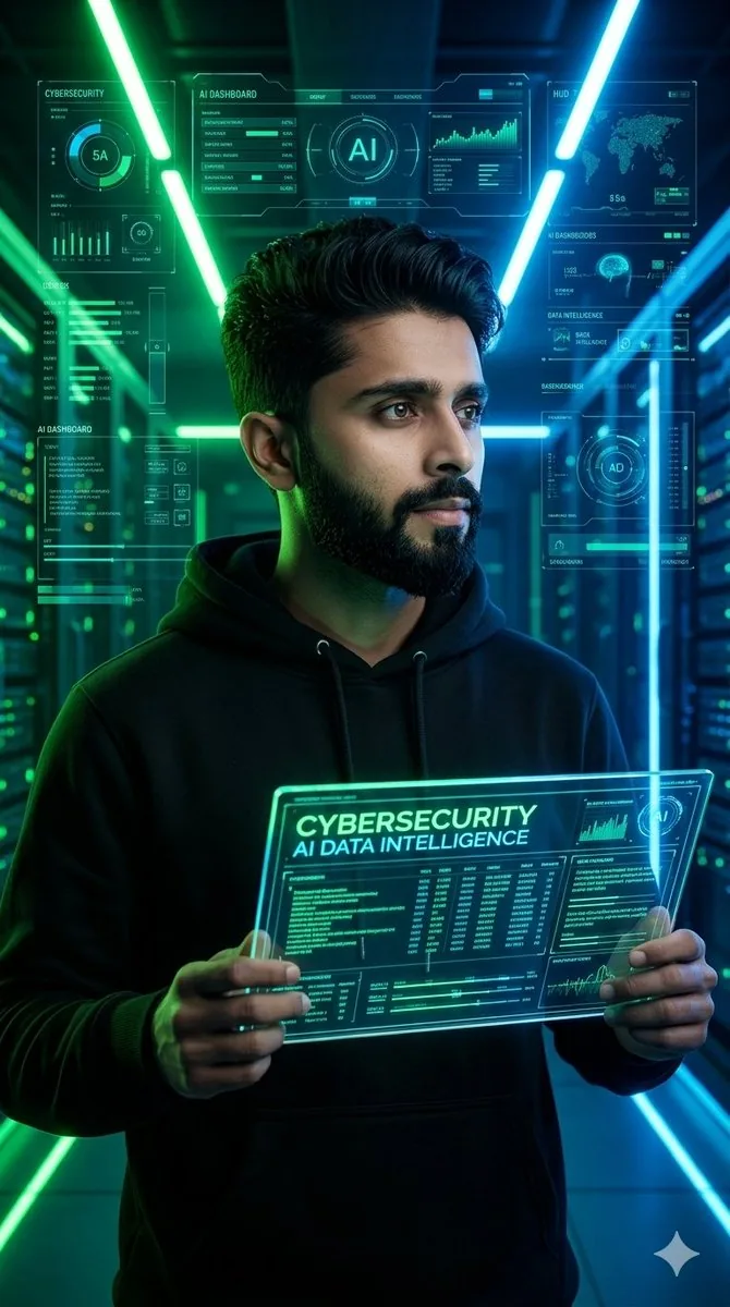 Cyberpunk AI Entrepreneur Portrait reference