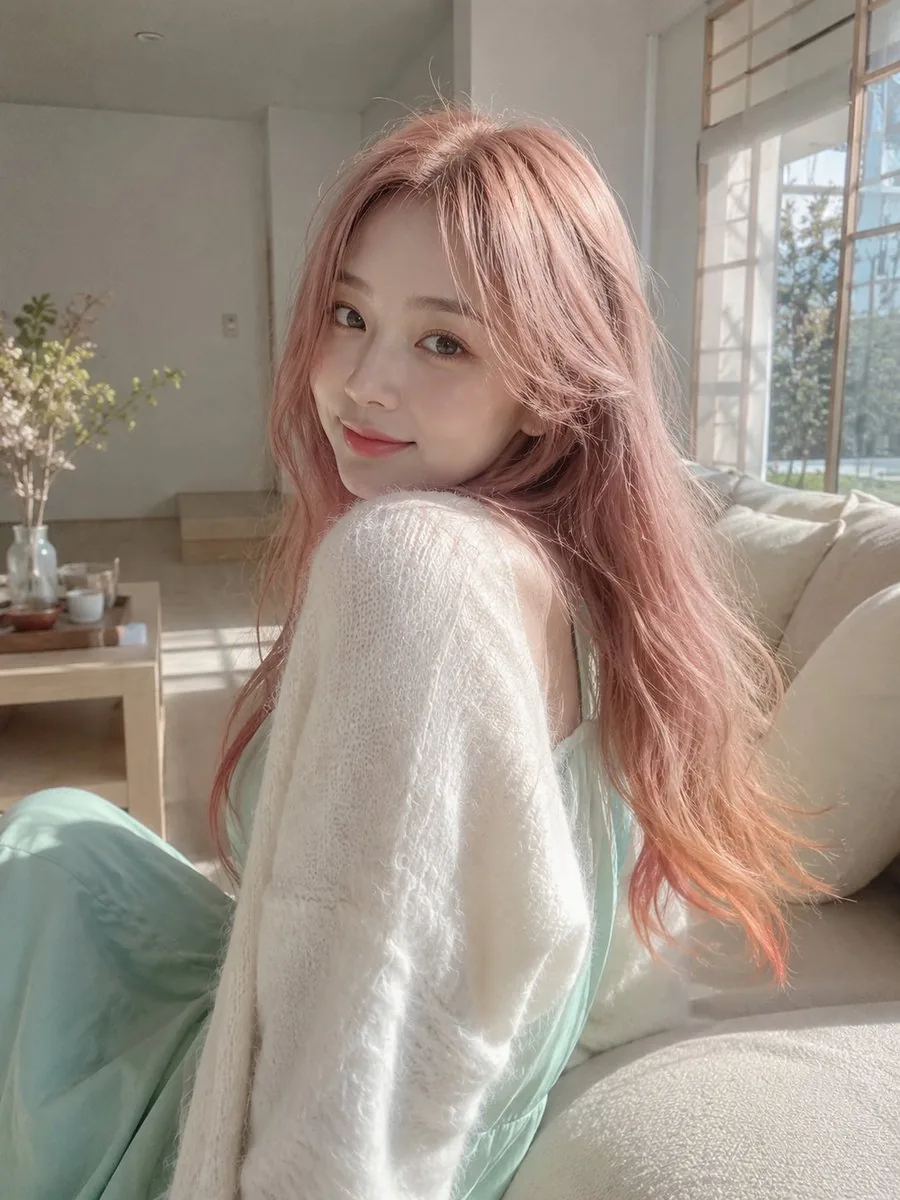 Soft Morning Pink Hair Portrait reference