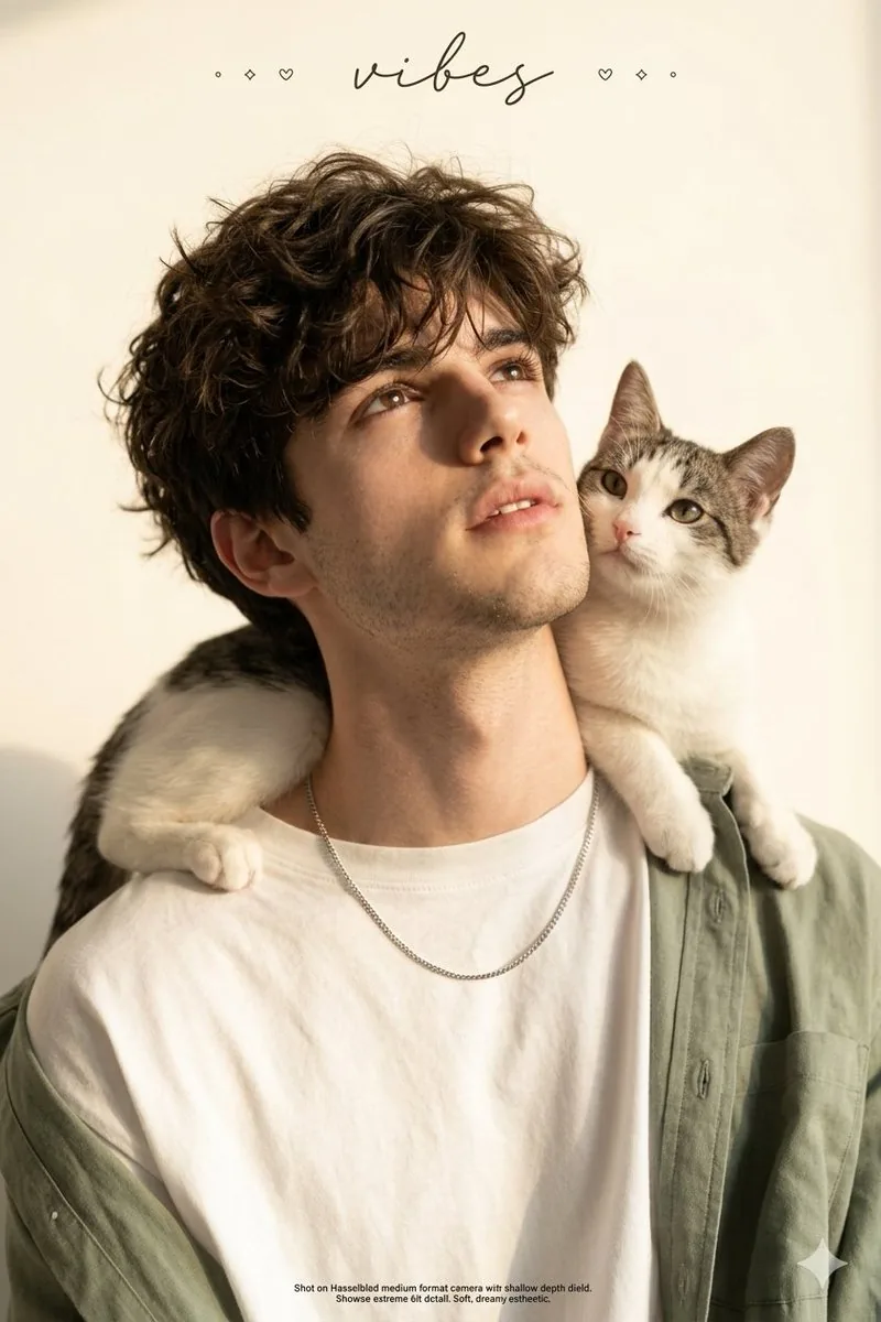 Dreamy Korean Aesthetic Cat Portrait reference