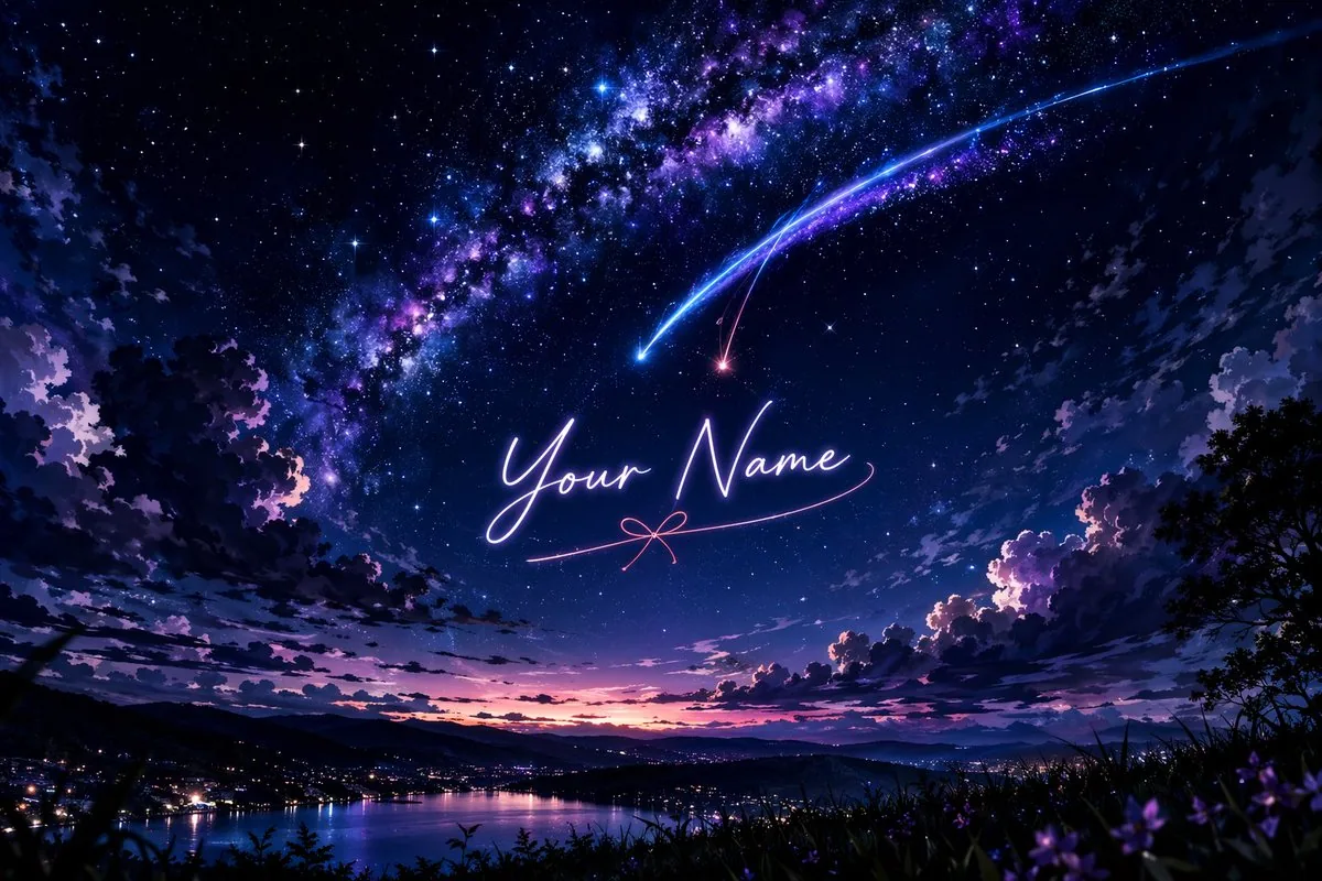 Anime Starry Night Sky with Custom Neon Text reference