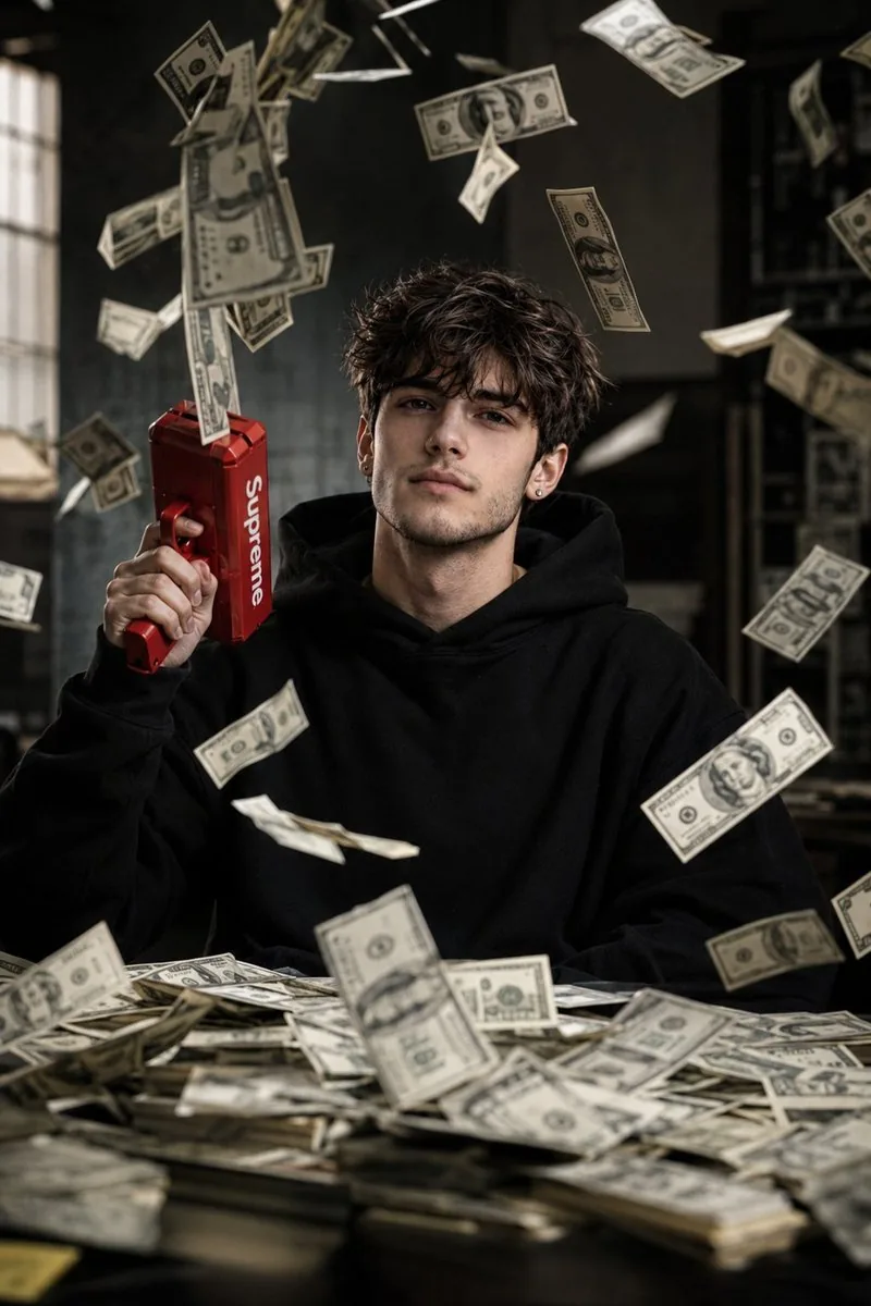 Cinematic Raining Money Portrait reference
