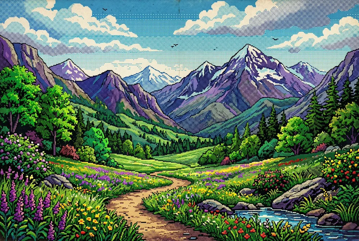 Retro Pixel Mountain Valley reference