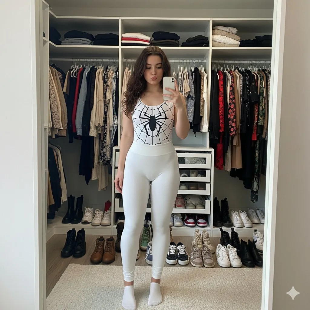 Spider-Girl Cosplay Selfie Prompt (White) - Nano Banana Pro AI Prompt for Social Media Post reference