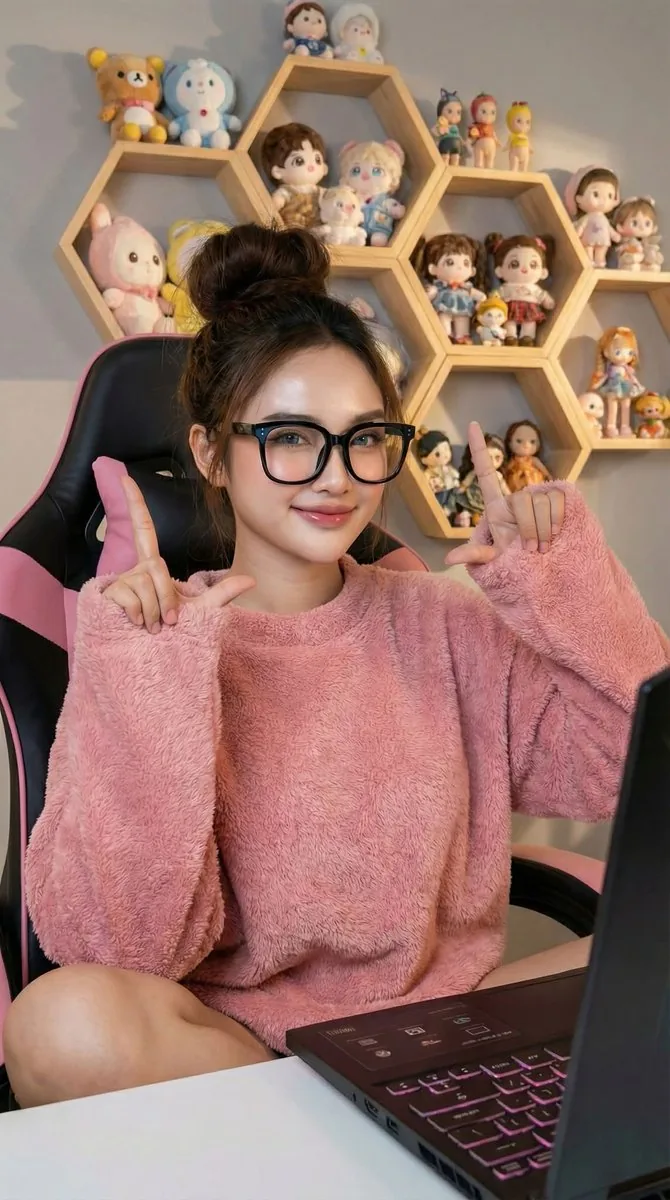 Photorealistic Portrait of a Korean Young Woman in a Gamer Chair reference