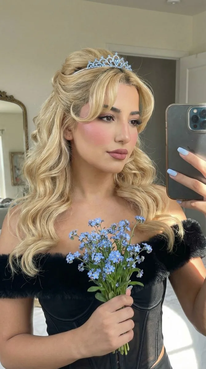 Cinderella Coquette Mirror Selfie with Identity Lock Prompt - Nano Banana Pro AI Prompt for Social Media Post reference