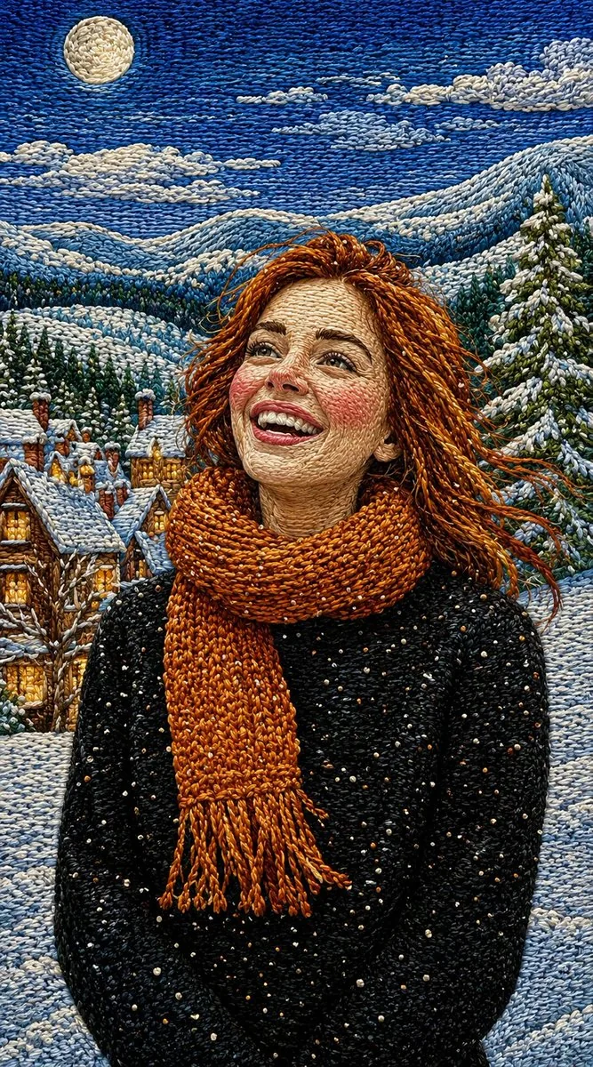 Handcrafted Embroidery Textile Portrait reference