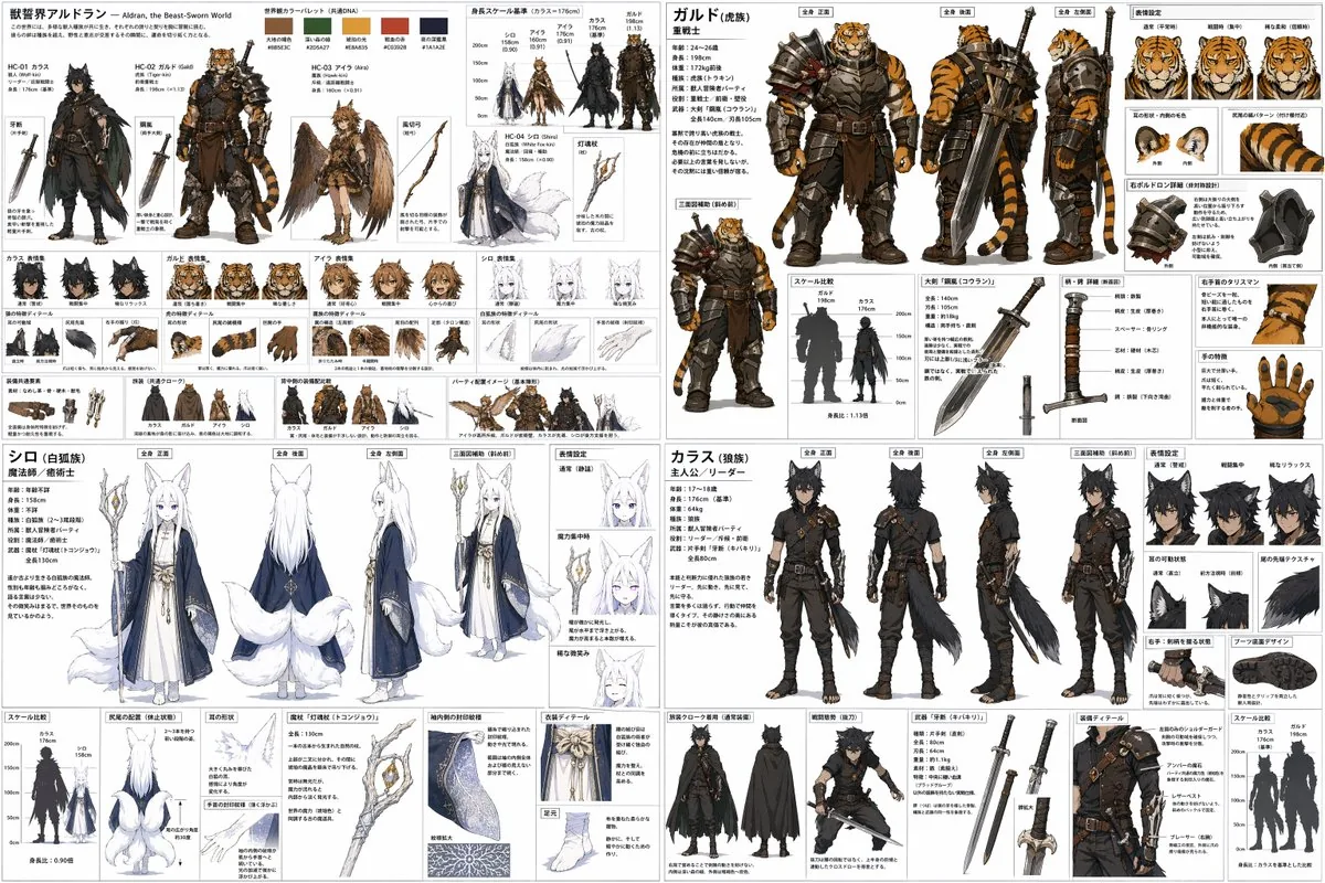 4-Quadrant RPG Character Design Sheet reference