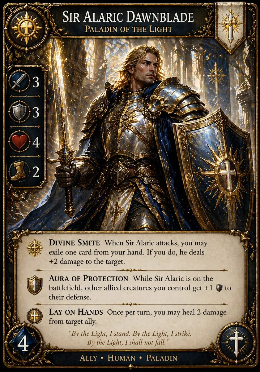 Fantasy Paladin Trading Card reference