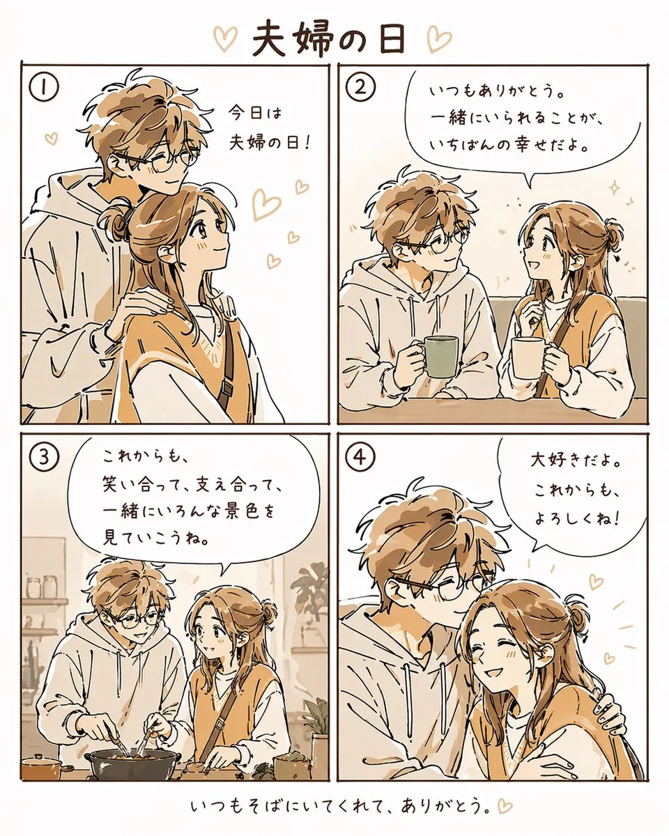 Warm Beige Married Couple 4-Panel Comic reference