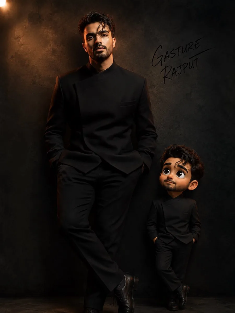 Man and Animated Mini-Me Portrait reference