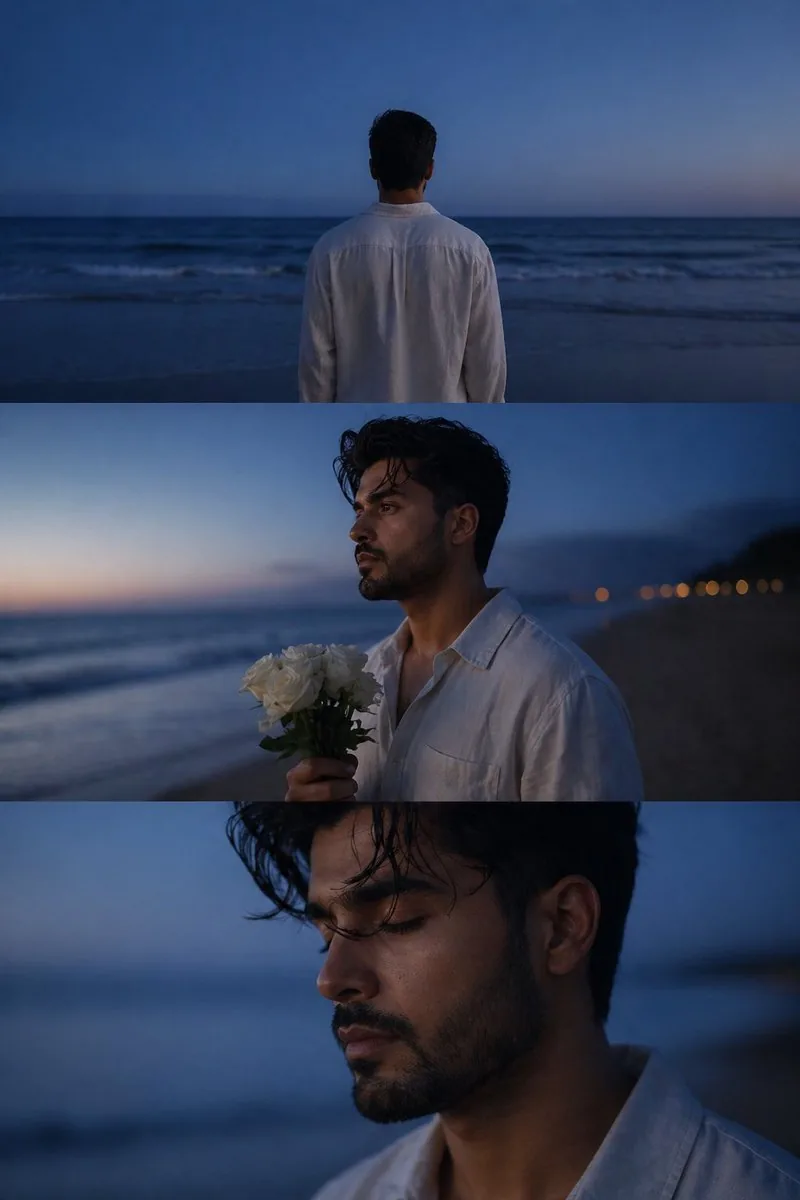 Melancholic blue hour portrait - Nano Banana Pro AI Prompt for Portrait / Selfie reference