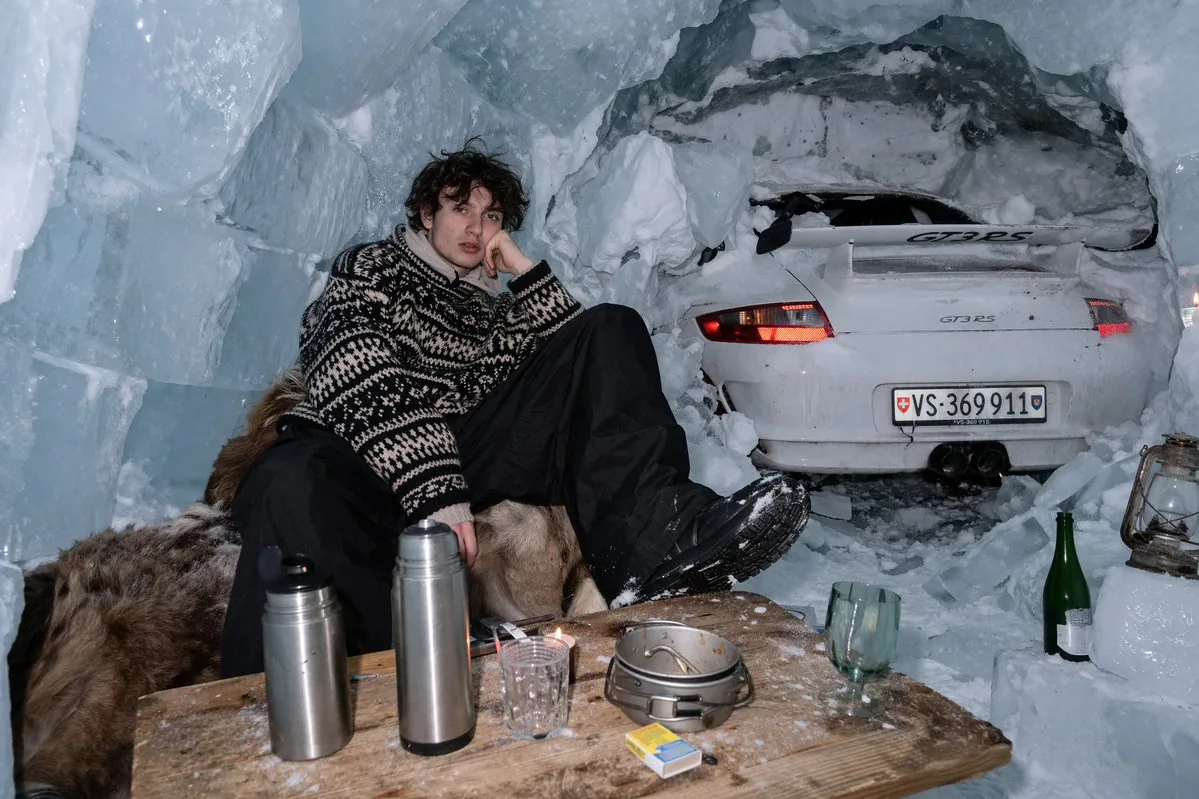 Surreal Ice Cave Flash Photography reference