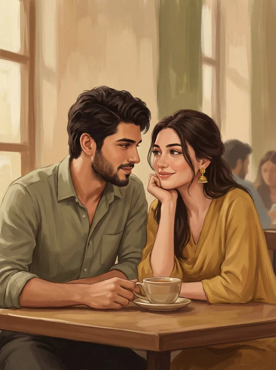 2D Digital Painting Prompt for Intimate Cafe Scene - Nano Banana Pro AI Prompt for Social Media Post reference