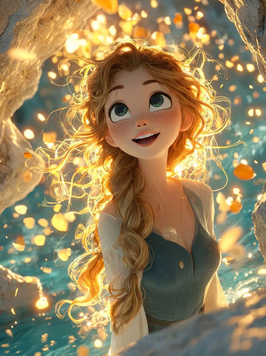 Dreamy 3D Animated Girl in Magical Cave - Nano Banana Pro AI Prompt for Character reference