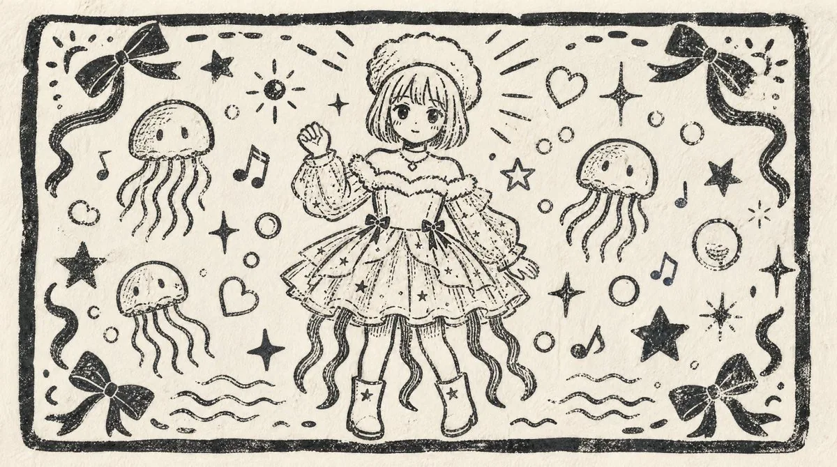Monochrome Woodblock Character Postcard reference