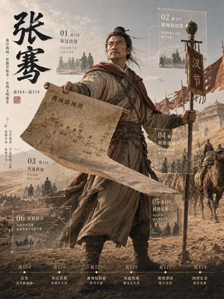 Zhang Qian 3D Historical Archive Poster reference