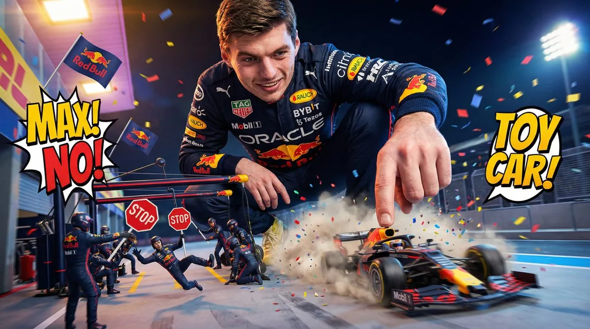 Comedic Giant Max Verstappen in Pit Lane reference