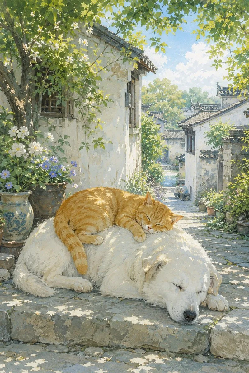 Summer Oriental Courtyard Illustration reference
