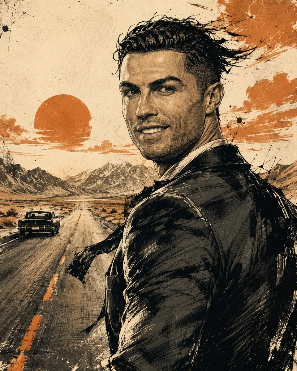Cinematic Editorial Ink Illustration reference