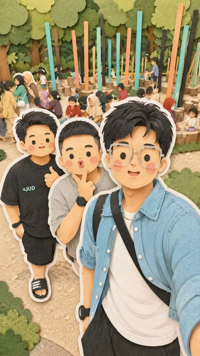 Kawaii Family Travel Paper-Cut Collage reference
