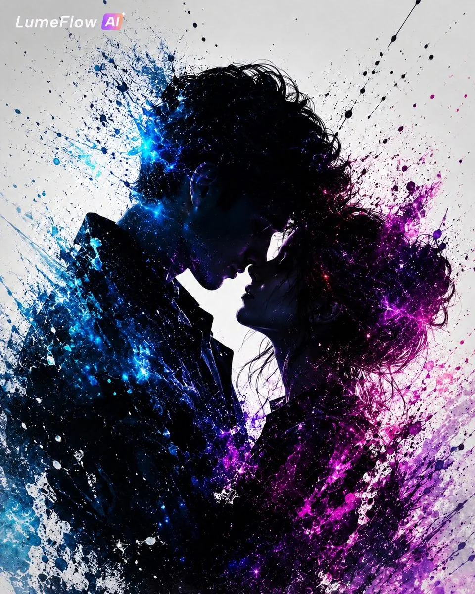 Cosmic Ink Splash Couple Silhouette reference