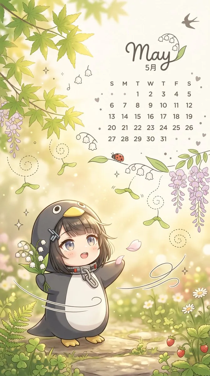 Whimsical May Garden Calendar Wallpaper reference