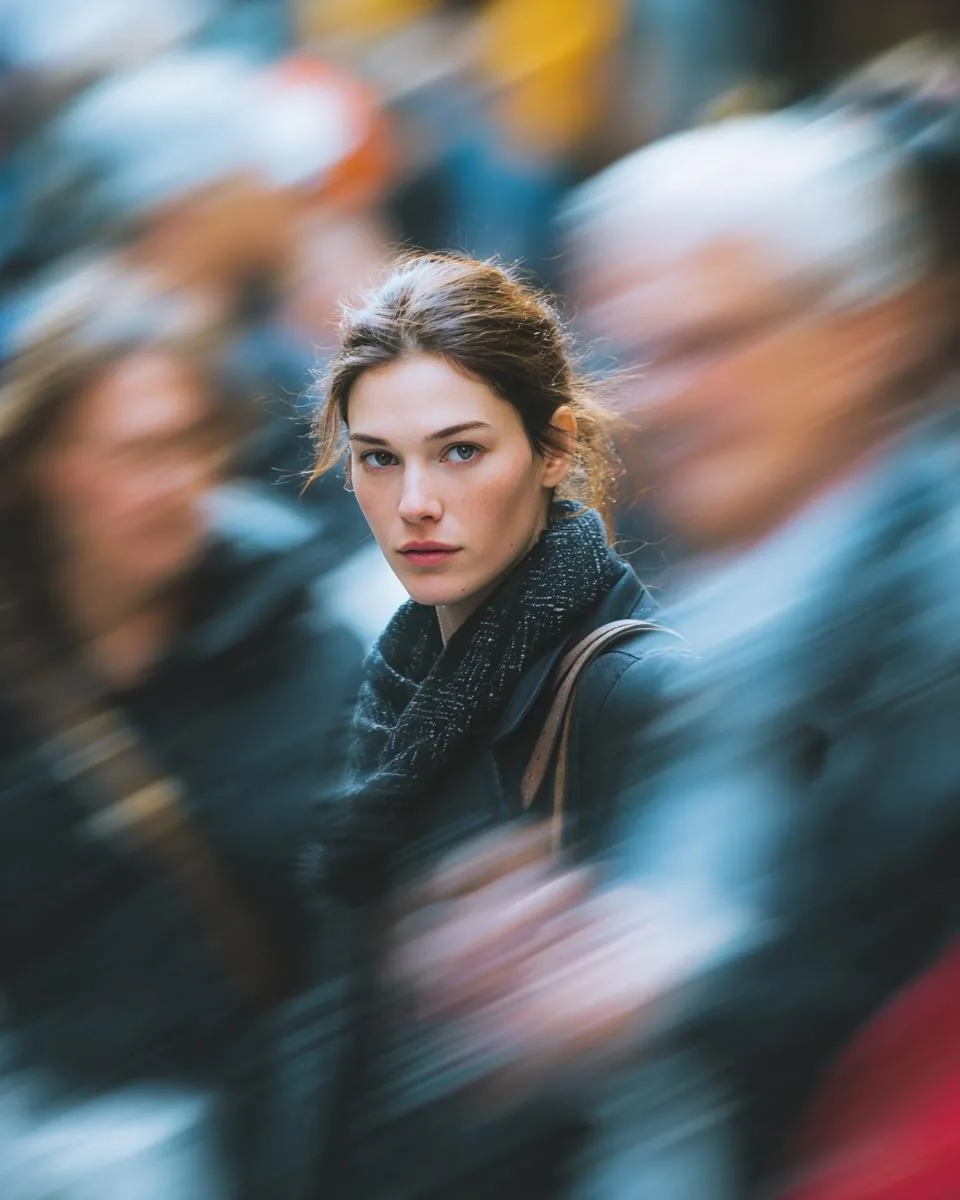 Cinematic Street Portrait with Motion Blur Effect reference