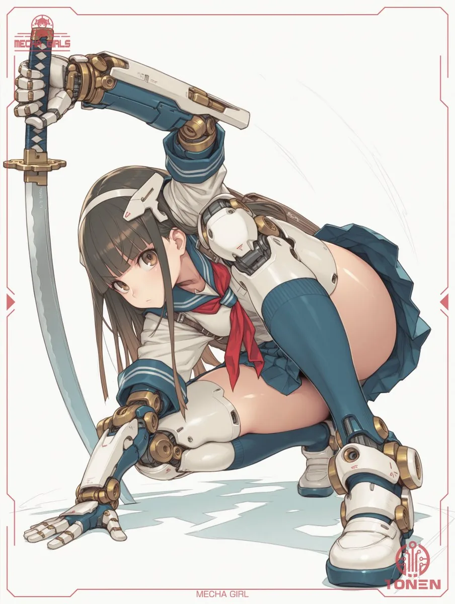 Mecha Schoolgirl Katana Action Poster reference
