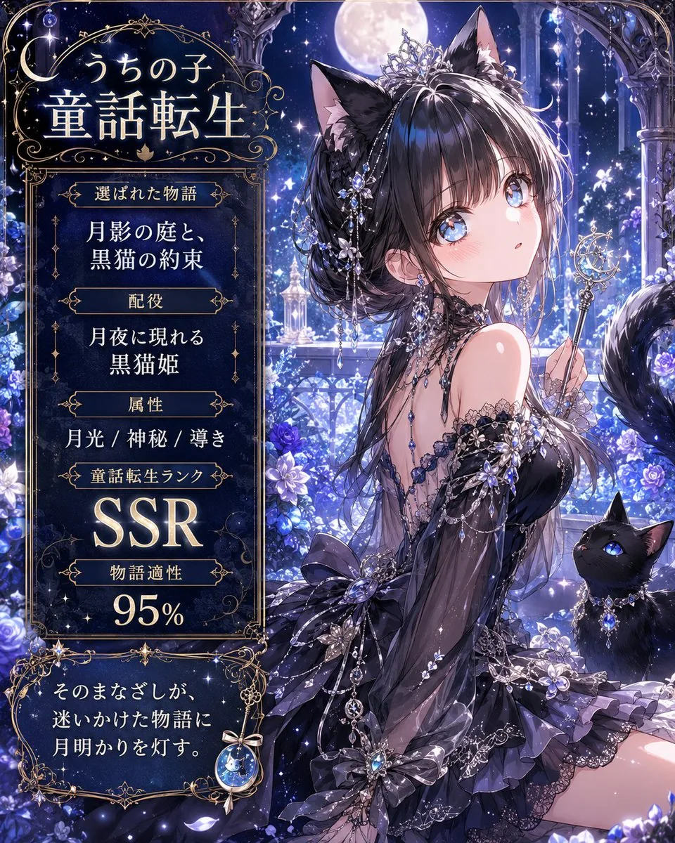 Moonlit Cat Princess Fairy-Tale Card reference