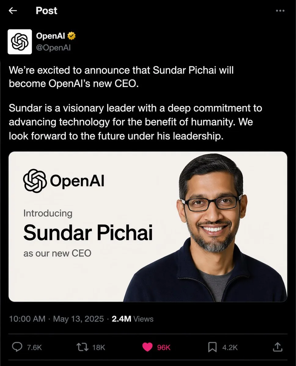 OpenAI CEO Announcement Mockup reference