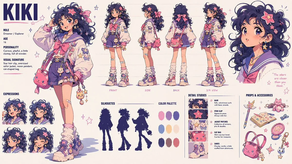 Kiki Anime Character Sheet reference