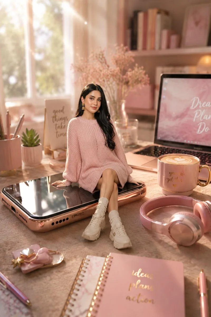 Miniature Girl on Giant Smartphone Desk reference