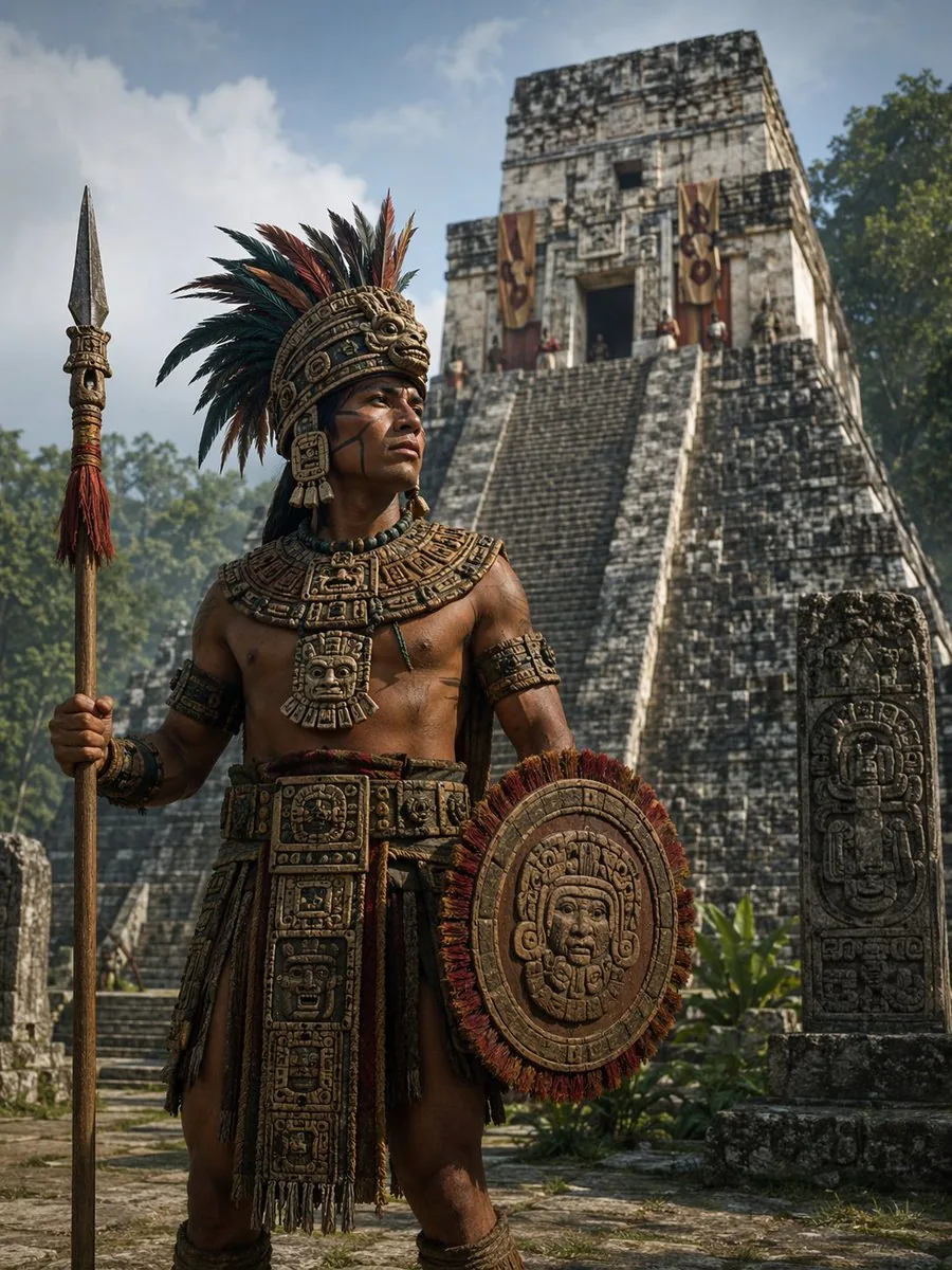 Cinematic Mesoamerican Warrior Portrait reference