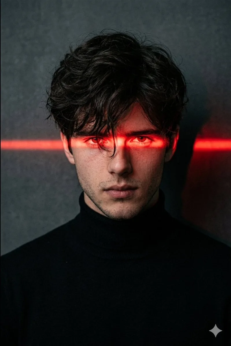 Dramatic Red Light Man Portrait reference